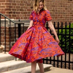 Alexis for Target Tropical Leaf Midi Dress Pleated Feminine Romantic  sz S